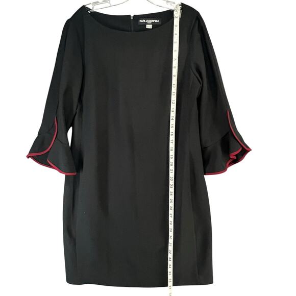 Karl Lagerfeld Sheath Dress Womens 12 Black Tulip 3/4 Sleeve Lined Modern Career - Picture 10 of 16